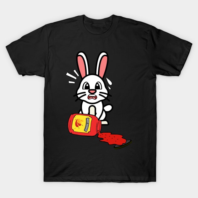 Cute Bunny Spills Hot Sauce Tabasco T-Shirt by Pet Station